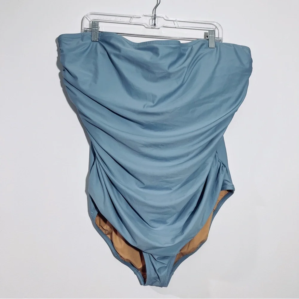 J.Crew Ruched Bandeau One-Piece BC115 / Blue Mist Size 24‎ Plus Minimalist